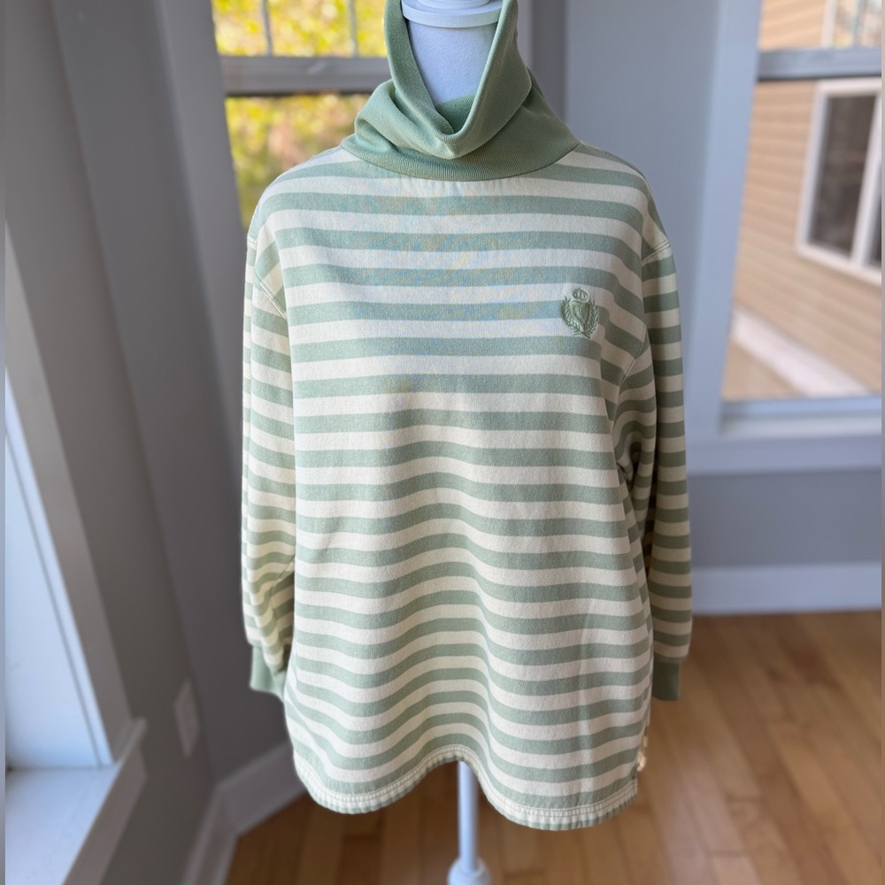 Vintage 90s Jaclyn Smith Sport Green Yellow Stripe Turtleneck Sweatshirt L